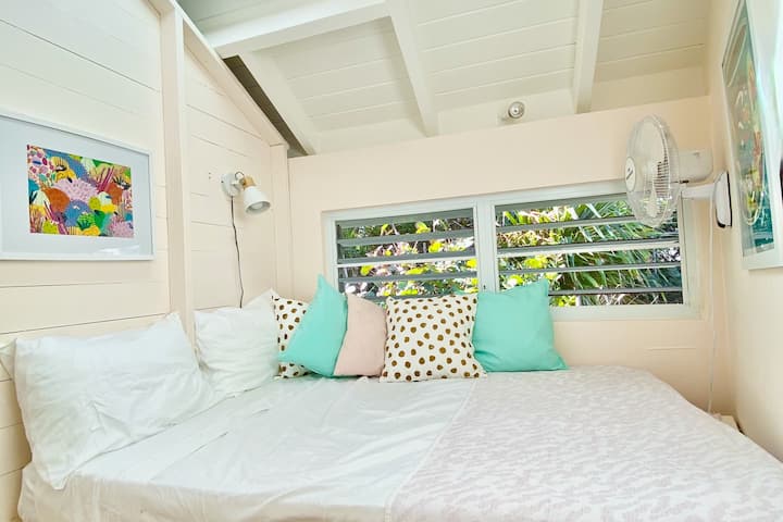 "Extra"  small bedroom on top floor. No A/C. It has a window, skylight, powerful fan and adjoins the half bath, with door for privacy.
(5th /"extra" BR)