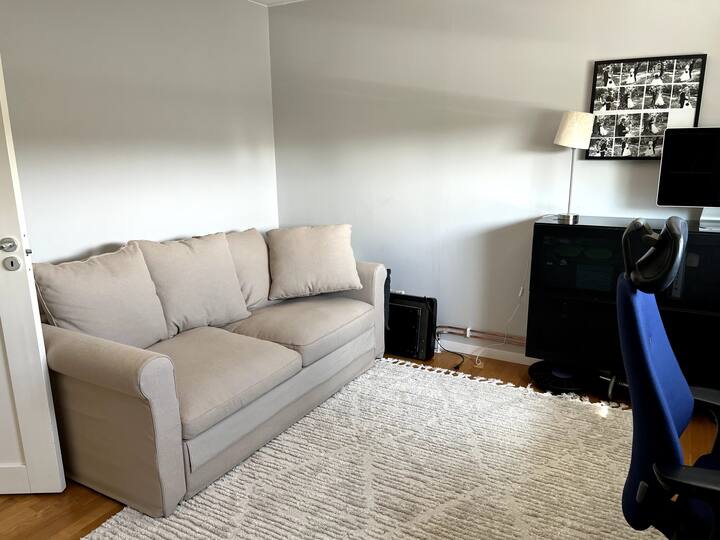 卧室/工作室配有2张沙发床，位于二楼。