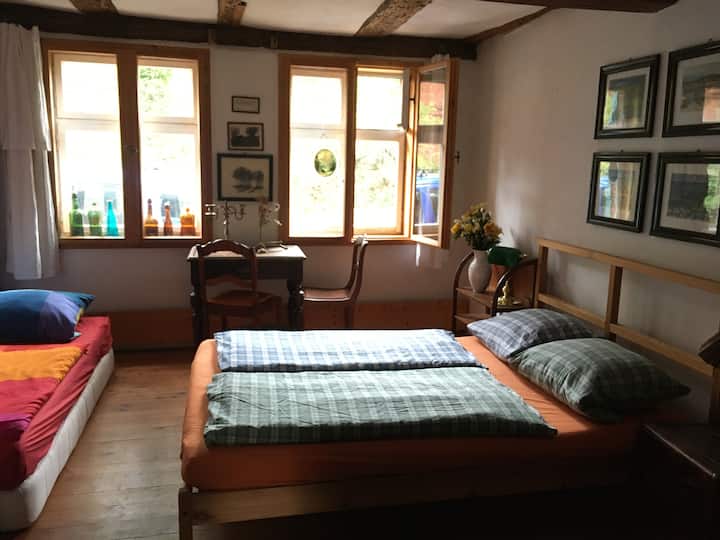 德国房间现在有一张双人床和一张单人床，可再次折叠两人。这意味着可供4人入住。