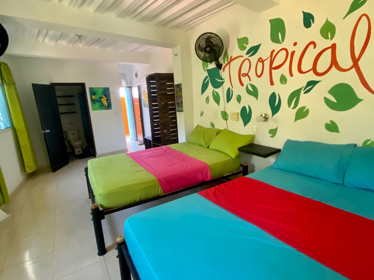 Fourth Tayrona
4 people.
2 double beds
Private bathroom Fans Fans
