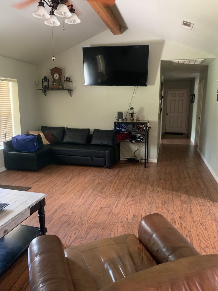 We have a new 70" smart TV hanging on the wall.  This TV is awesome.  Its equipped with Alexa, all the apps for watching all your shows, as well as hundreds of free channels.  You are guaranteed to find whatever it is you are into. 