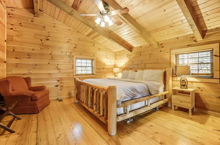 Bedroom #2 features a king bed in the open loft space with dresser, closet and attached full bathroom.