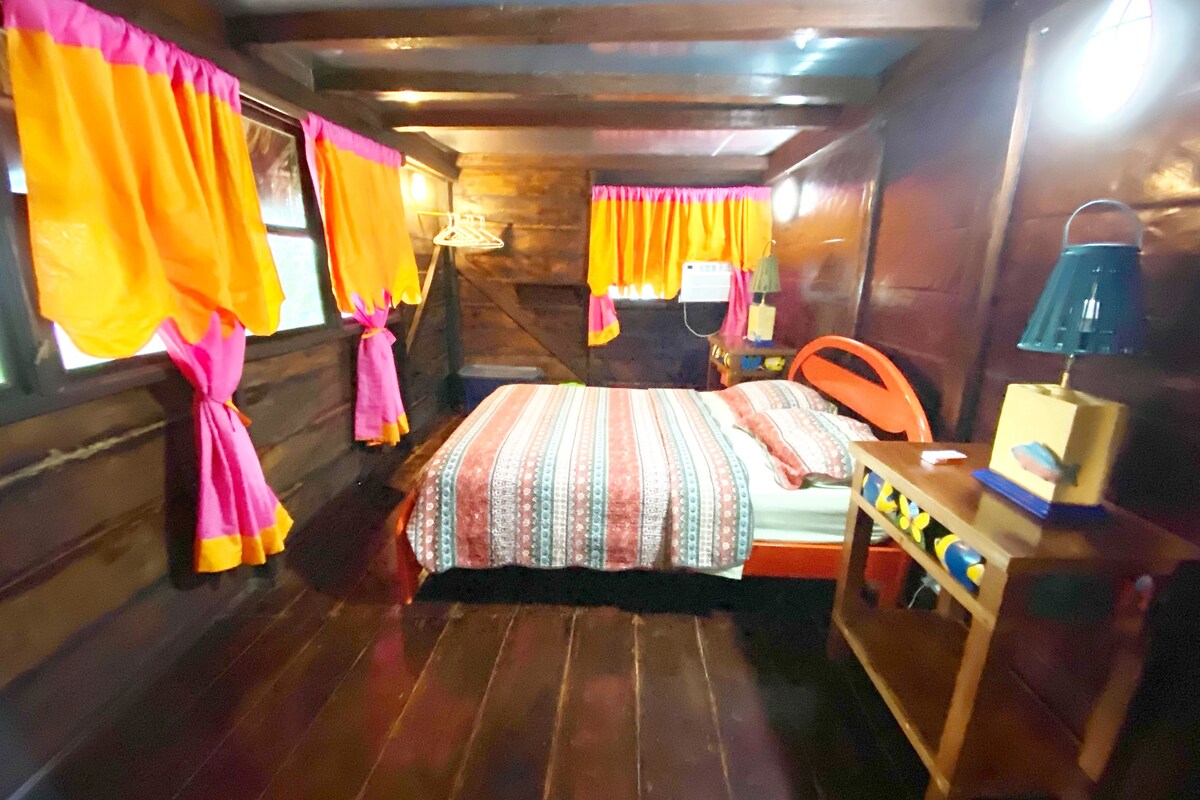 Cuarto con vista al mar de cama Queen con A/A de ventana.