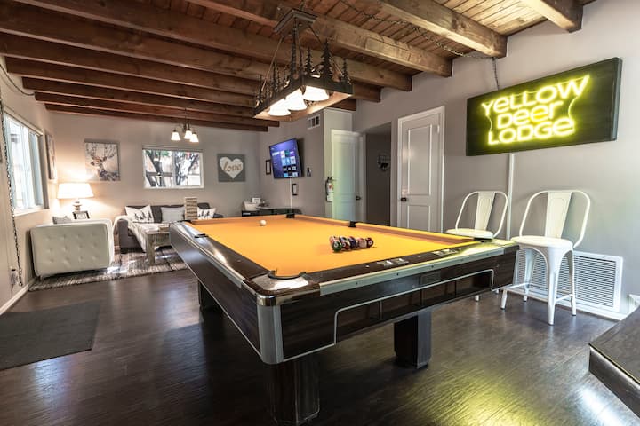 Game room with full-size pool table, arcade game machine, games, and much more.