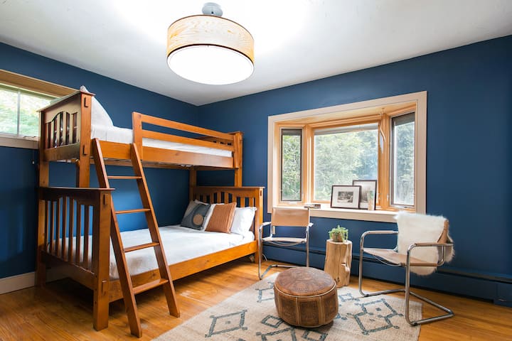 Third bedroom on first floor with full and twin mattresses