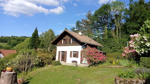 Chalet with a large fir tree