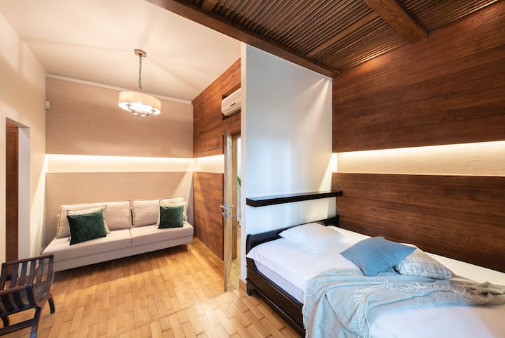 3rd bedroom with double bed and sofa bed. / 3rd bedroom with double bed and fold-out sofa bed.