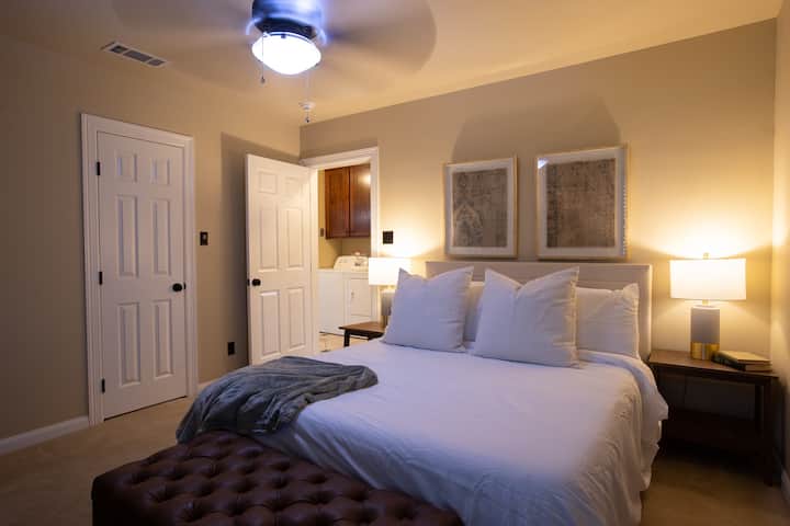 Master bedroom, comfortable bed, ceiling fans in all rooms, thoughtful touches for a great stay