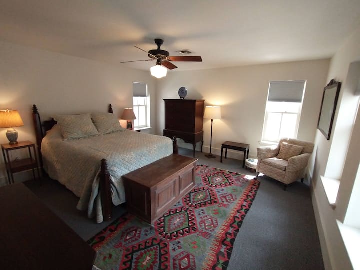 Third downstairs bedroom has a queen bed.  There are about six steps to access this bedroom.