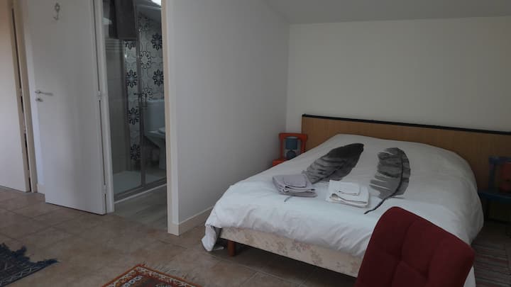 חדר השינה המזרחי וחדר הרחצה הפרטי שלו. משמאל, גישה לחדר שינה 1.