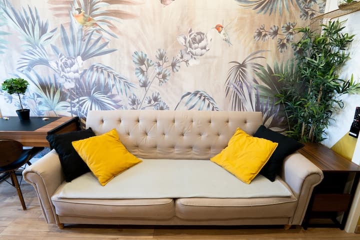 Comfortable sofa bed, ideal for relaxing during the day and offering a practical and cosy bed at night.