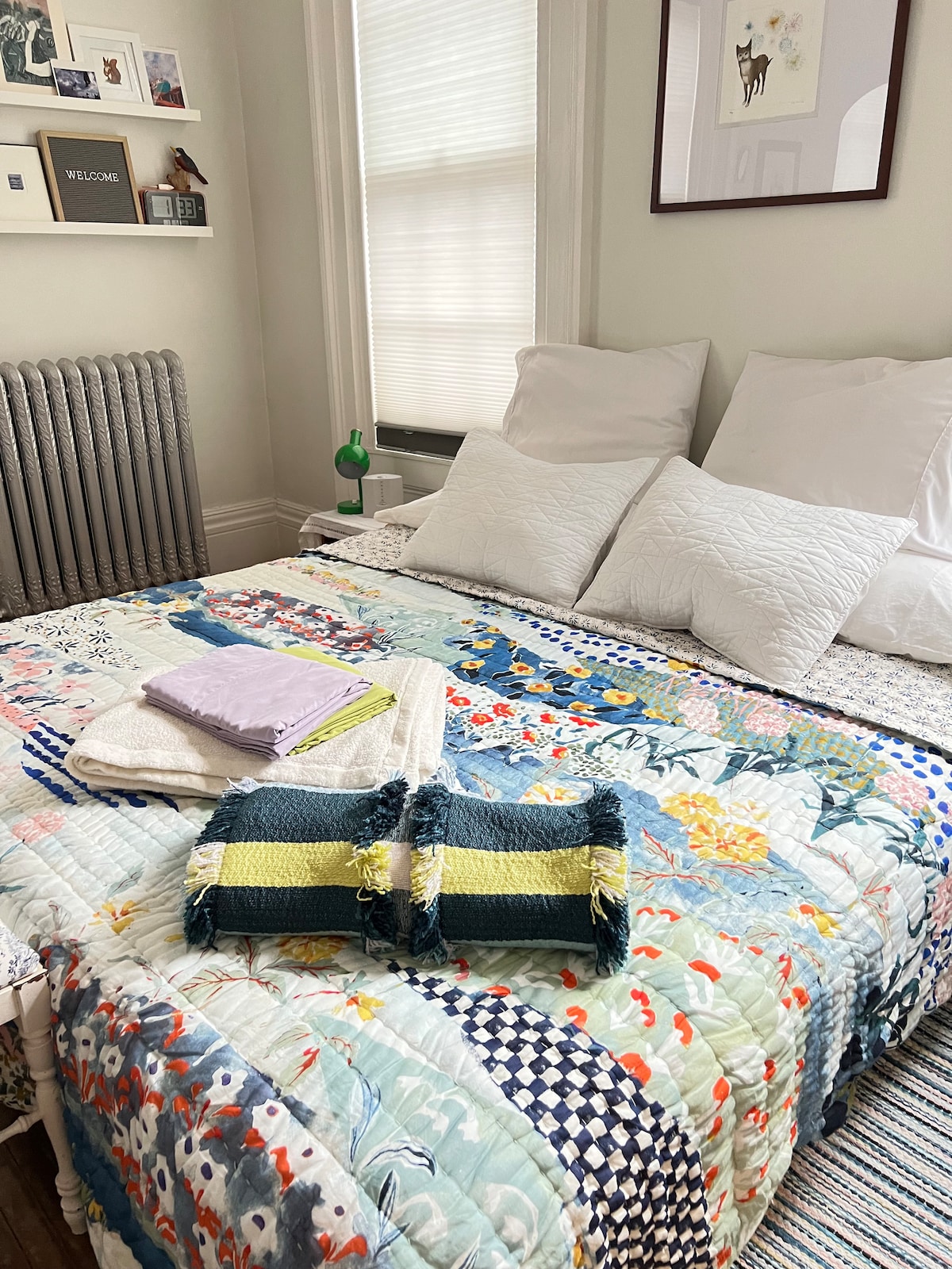 A variety of upbeat maximalist bedding.