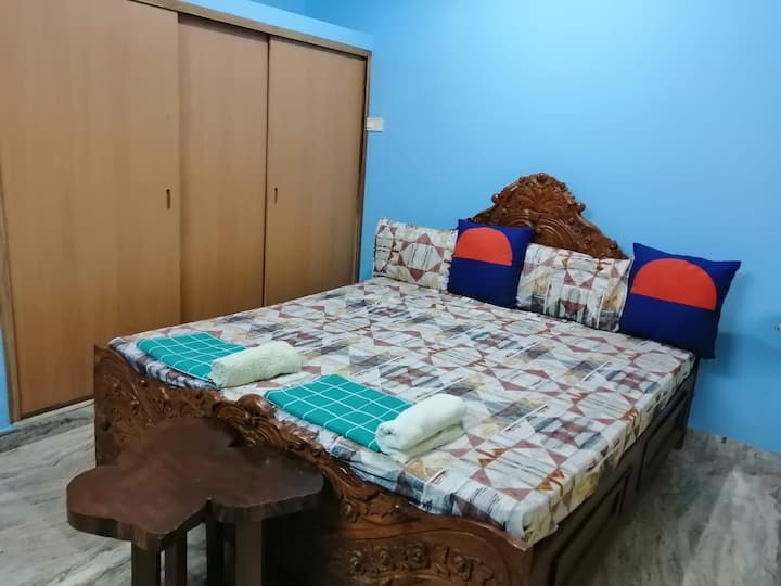 (1st) Bedroom with Air Conditioning, Side table, fitted wardrobe, Iron/Ironing board, Mirror, Hairdryer and side balcony