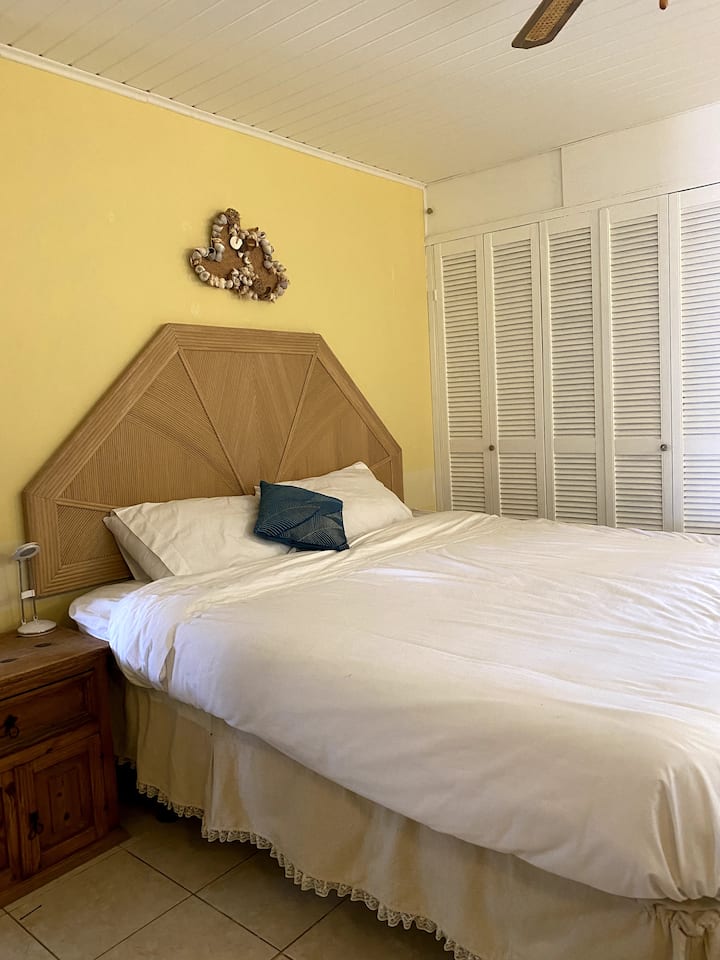 Quarto duplo grande com cama king size.