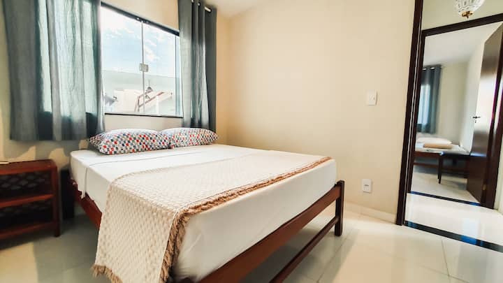 Bedroom with 1 double bed and air conditioner. 