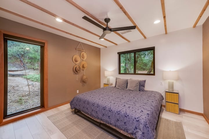 Comfy King bed in a nice spacious private bedroom with closet