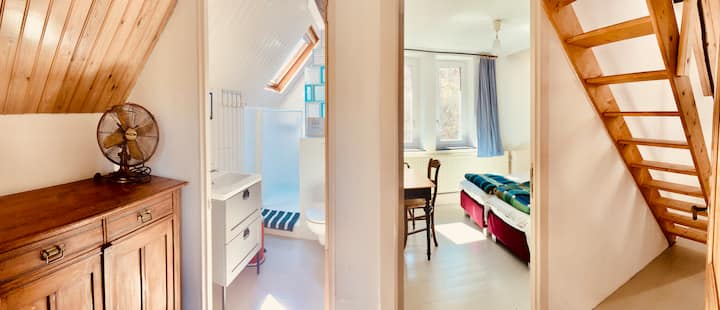 ático, baño y dormitorio