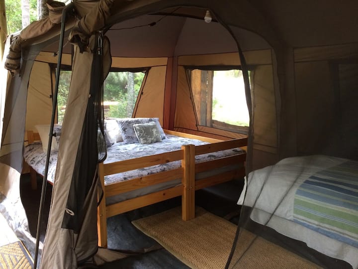 Buchu glamping site with kingsize bed and single bed.