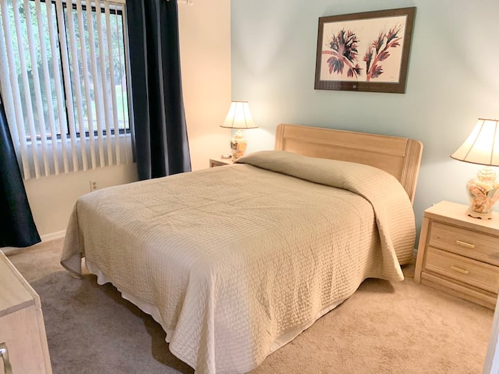 Guest Bedroom with ceiling fan and wonderful view