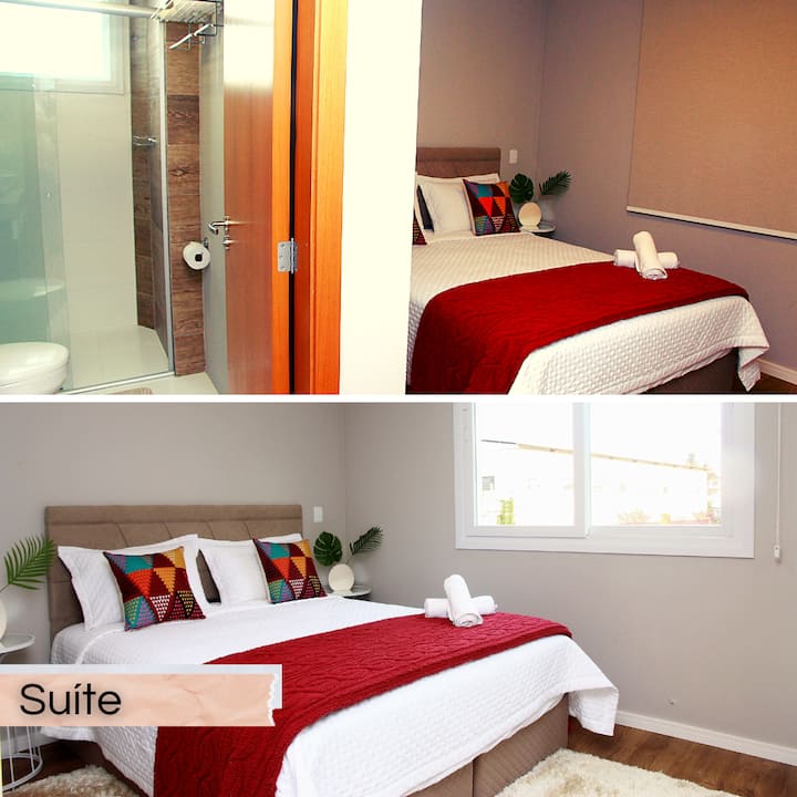 Modern suite with TV, portable heaters for greater comfort and safety. Clothing storage with hangers.
