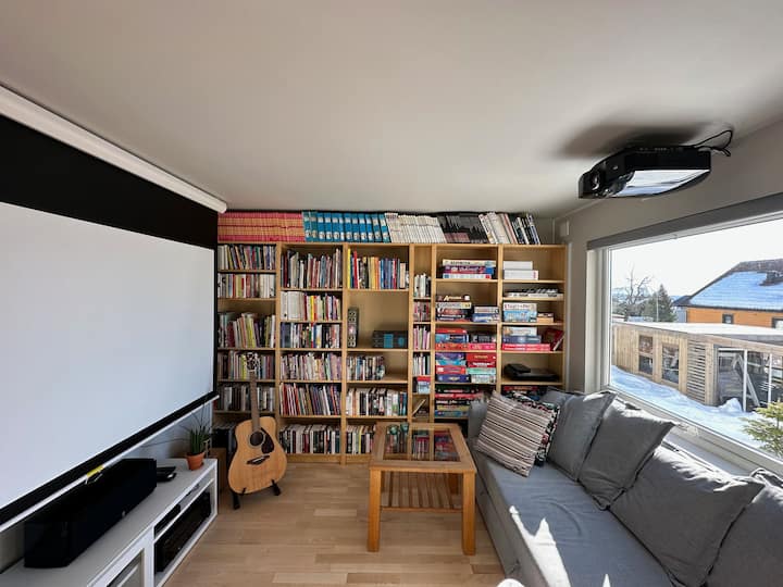 غرفة مع مرفق مسرح منزلي، AppleTv. سرير أريكة بسرير مزدوج.