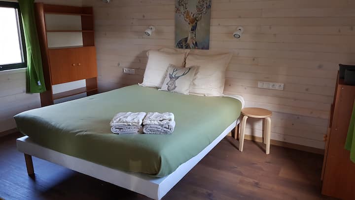 La habitación PMR es amplia e incluye el baño.