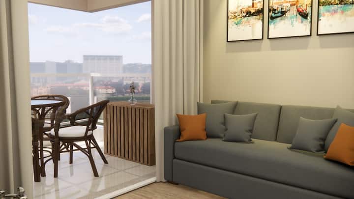 Pulls with an amazing view of the city 