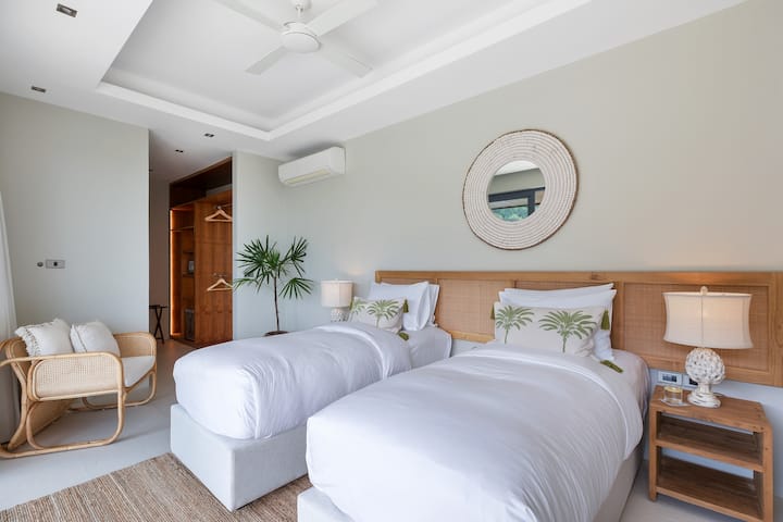 The bedroom can be set up as a twin or as a king.