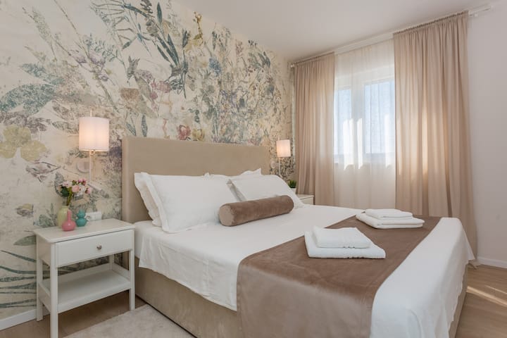 Comfortable bedroom in Villa Eli, a modern family holiday home with private pool near Split, Trogir and Dalmatian beaches.