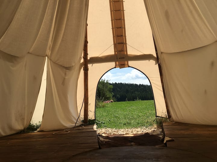In the tipi, you must bring your floor mat and sleeping bag