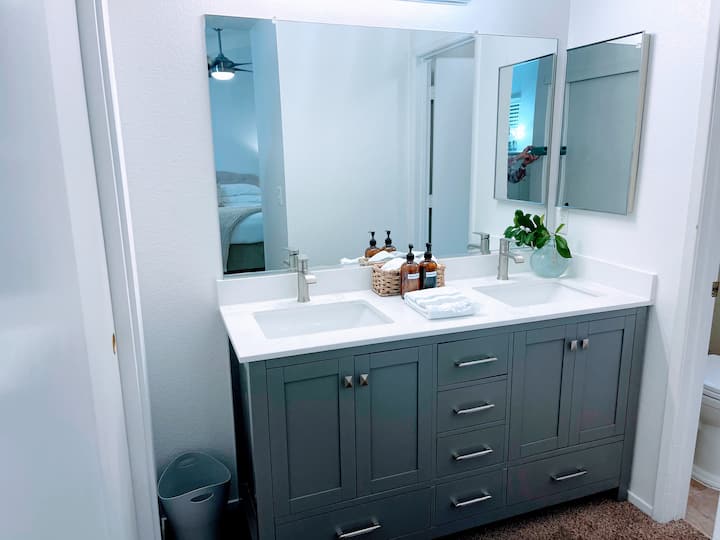 Private bathroom with toilet and shower in the Master King bedroom