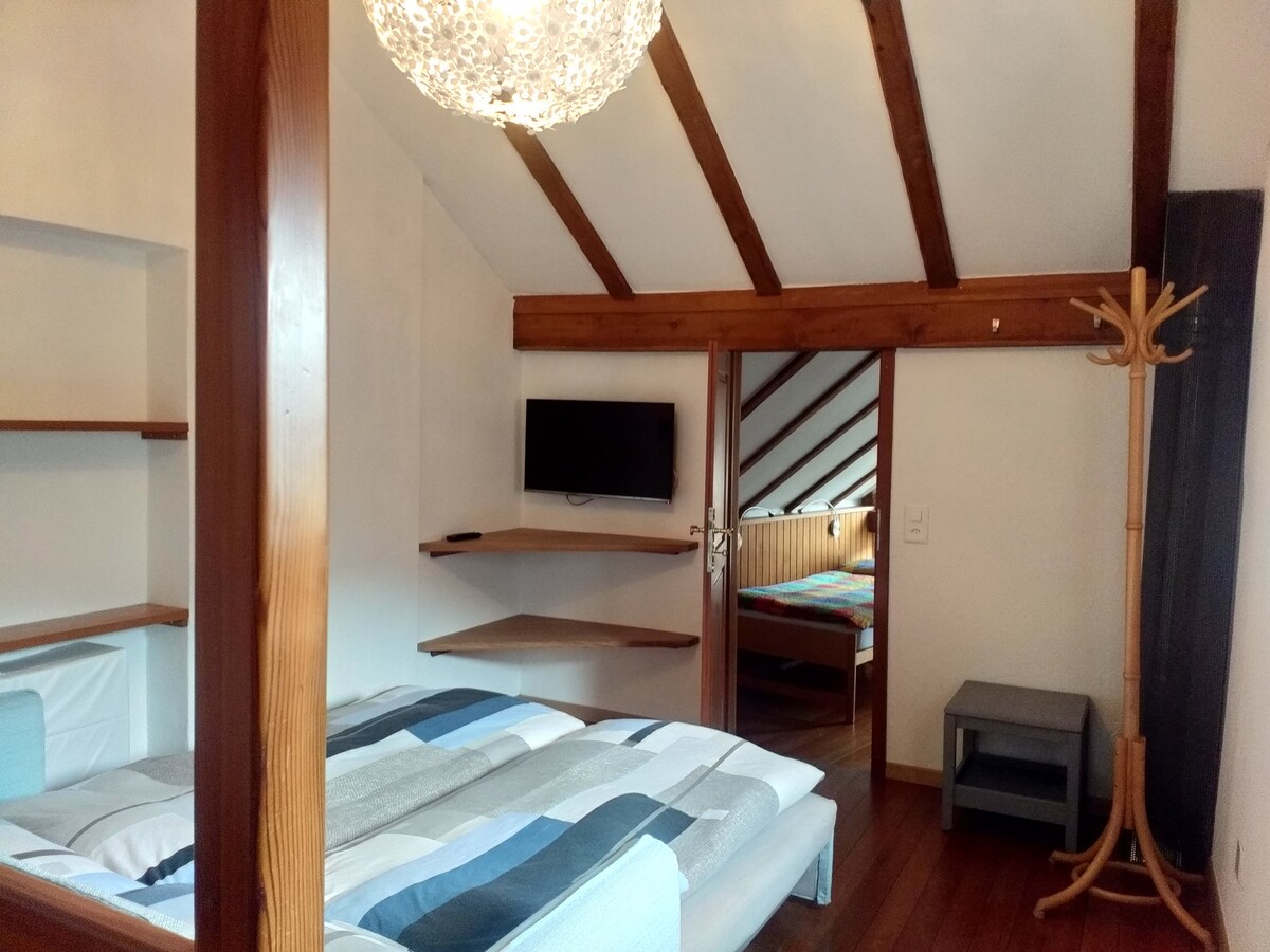 Vue sur le salon avec lit double retiré (160X200cm)