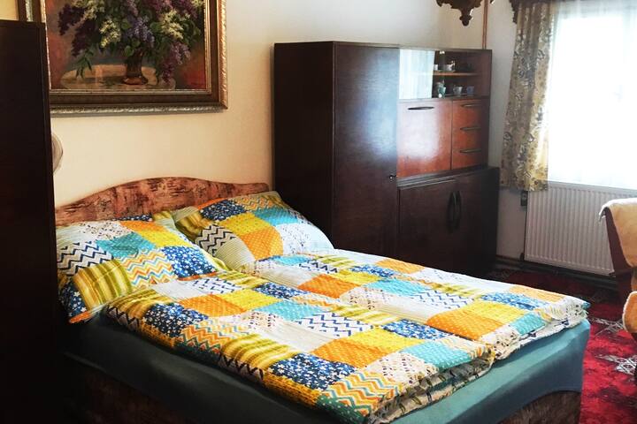 Double bed in bedroom