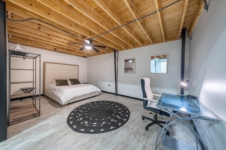 Desk area with chair