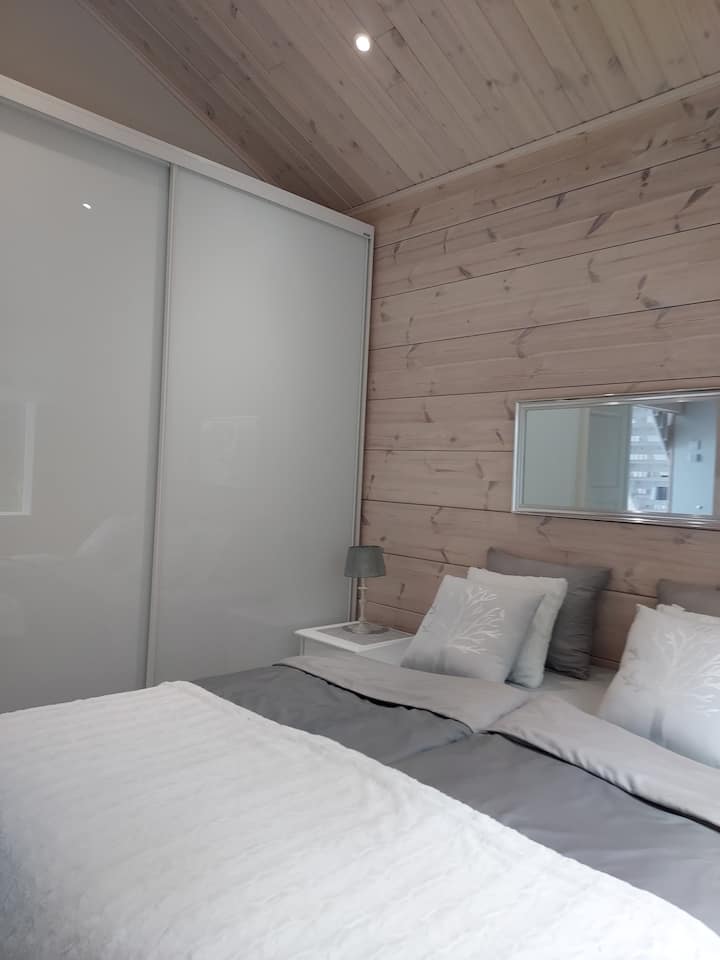 Main bedroom, one double bed for two person (160 wide) Also closet for your clothes.