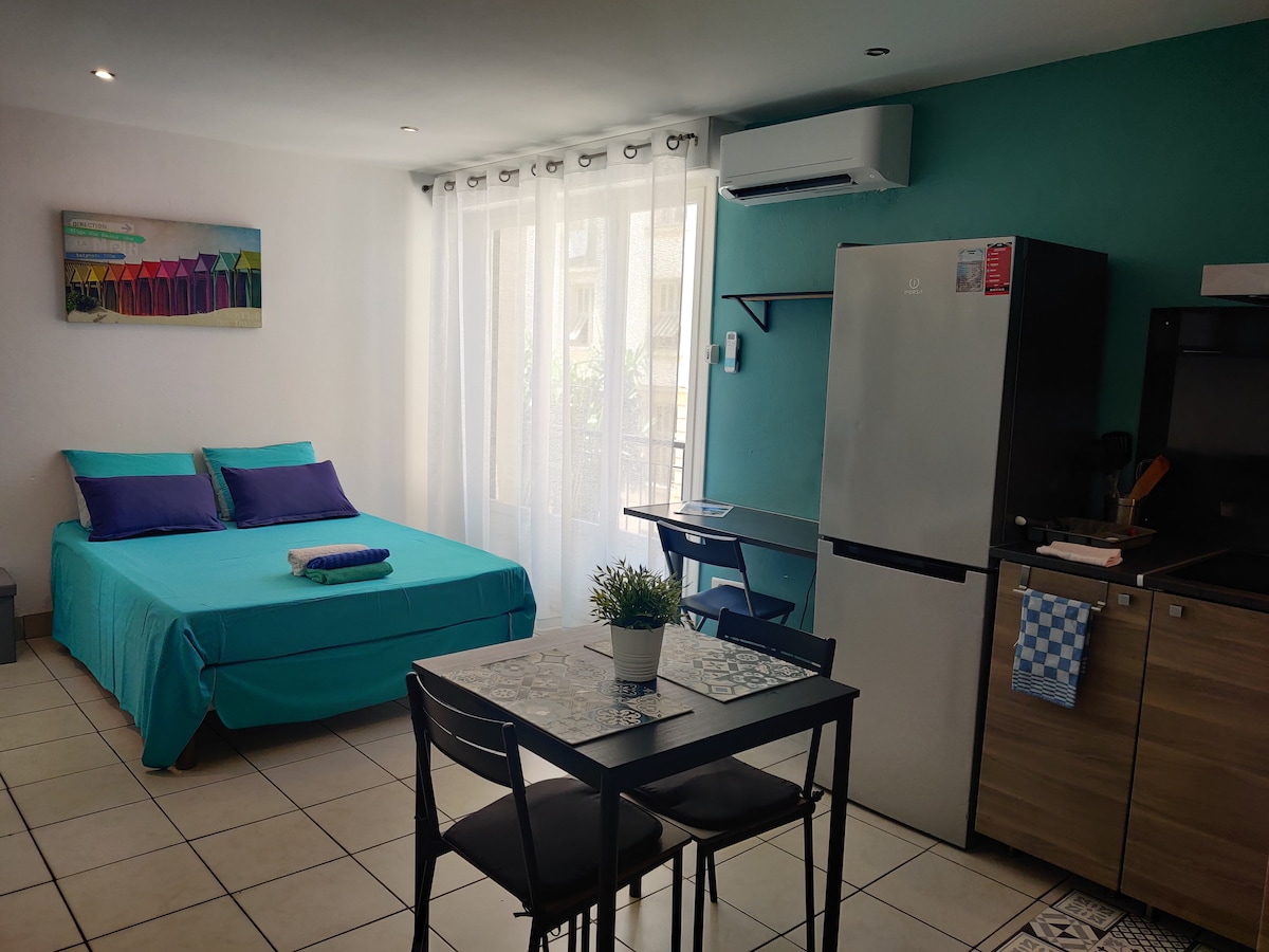 Top performing Airbnb: Air-conditioned studio in the heart of Juan-les-Pins, beach/train station within walking distance in Antibes