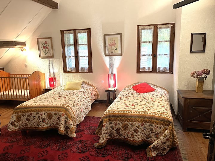 Anémone room 2eme etg 
2 jednolôžka 90 alebo 1 manželská posteľ 180 podľa vášho výberu
+ 1 rozkladacia pohovka 160