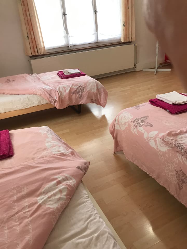 3间宽敞的独立单人床客房。