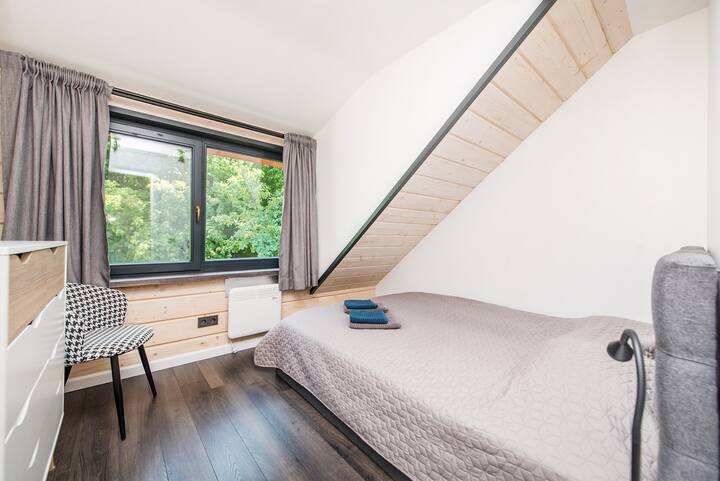 Bedroom with pond view