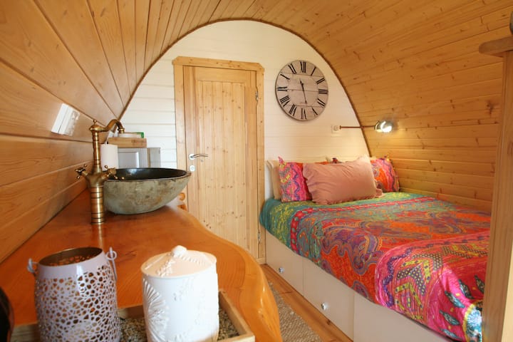 Double bed all ready for you with storage underneath