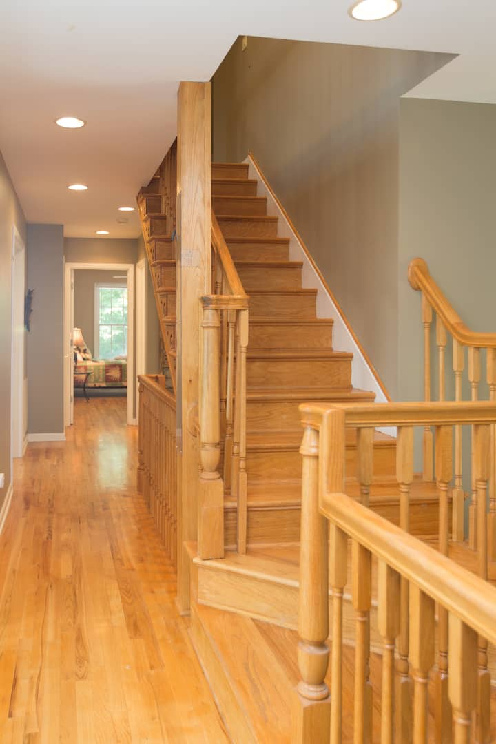 This stairway is on the second floor and it leads to the third-floor play loft.