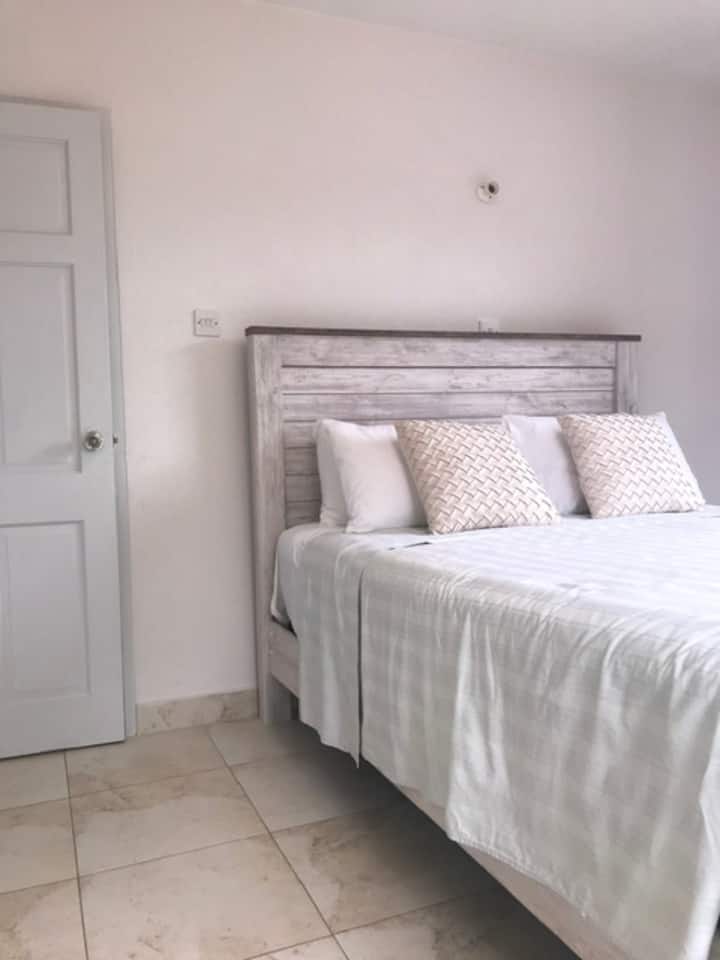 Habitación con vista al jardín
Despiértate con impresionantes vistas de palmeras que se balancean y un hermoso jardín desde este dormitorio sereno e iluminado por el sol. Con una cama elegante de estilo rústico, almohadas lujosas y pisos de baldosas frescos, es el espacio perfecto para relajarse con comodidad y estilo