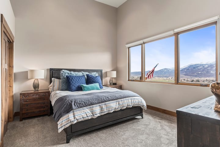 Master Bedroom with King bed and attached bathroom on main level. 