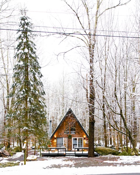 Mid-century A-frame nestled amongst the trees