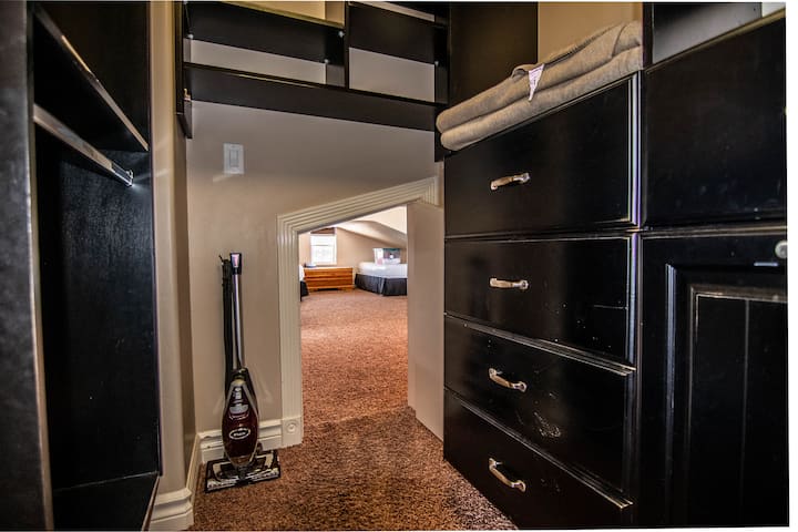 Access to the Bonus Room [ONLY available when booking for three or more guests], two full beds and three twin beds.  Add 7 additional guests. Note the smaller than normal door.  If you can't stoop down, do not book this room for more than 2 guests.