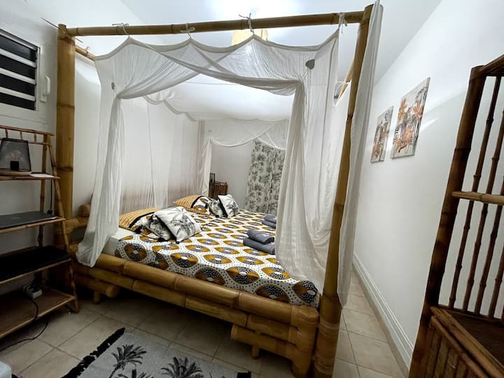 Appartement deux chambres climatisées avec moustiquaires dont une avec un lit king size 200x200
