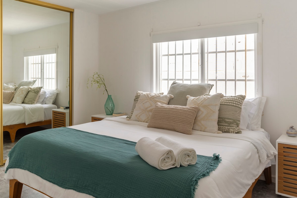 Main room with KING BED and full private bathroom.