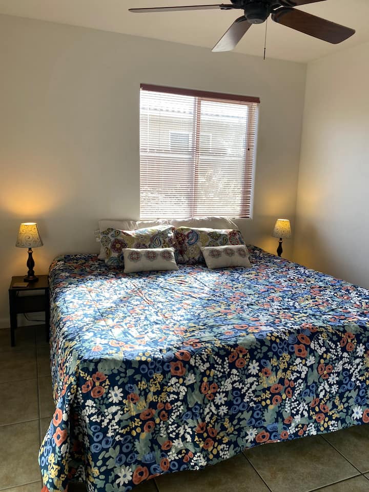 This bedroom can be arranged with two twin beds or push them together to make a king bed. 