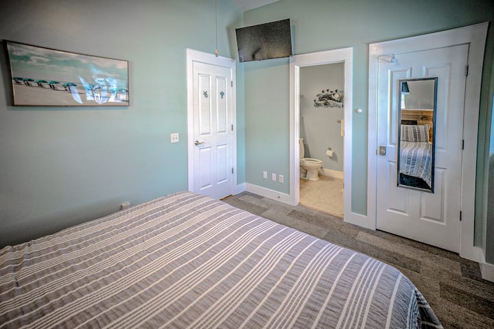 Upstairs master bedroom. Door to living room on left.