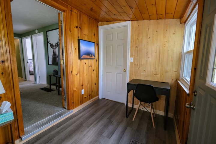 The dedicated workspace will make your coworkers envious with a window seat overlooking the lake. Remote work can be made easy with multiple separate workspaces.